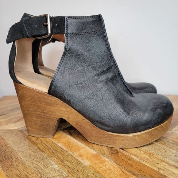Free People Shoes - Free People Amber Orchard Boot Clog Black Leather Ankle Buckle Cut Out 9.5-10